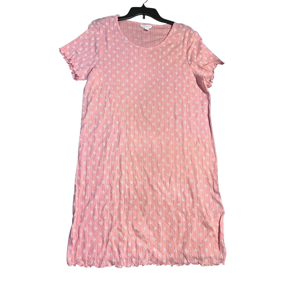 Charter Club Intimates Pink Dandelion Print Sleep Gown L Short Sleeve Soft